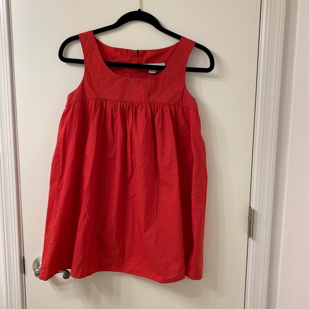 Zara Basic Red Babydoll Cotton Zipper Back Top M